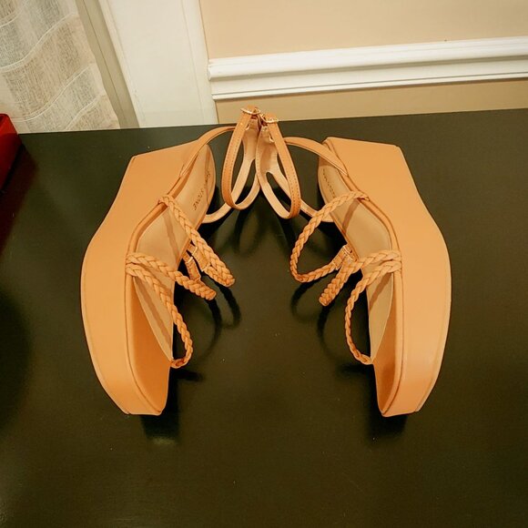 Sun‎ + Stone Alyssaa Caramel Brown Braided Strap Y2K Wedge Heel Boho Sandals Sz. - Picture 14 of 14